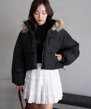 WEGO 【25年秋冬新作/SMサイズ展開】2WAYファーフードショートパファーブルゾン ブラック