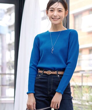 Tiaclasse 【安田美沙子さん着用・選べる2type・洗える】 フリルニットトップス クルーネック：ブルー