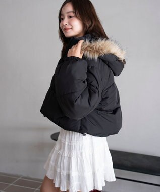 WEGO 【25年秋冬新作/SMサイズ展開】2WAYファーフードショートパファーブルゾン ブラック