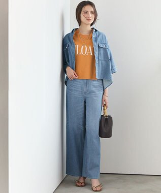 23区 【SLOW/一部店舗限定】ヴィンテージライクジャージー クロップド ロゴ Tシャツ タンジェリン×オフホワイト