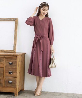 Tiaclasse 【洗える】レース切り替えフレアワンピース ピンク