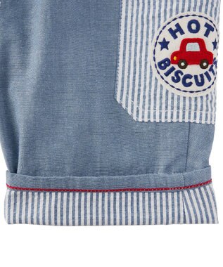 MIKI HOUSE HOT BISCUITS 【80-120cm】ダンガリー素材 6分丈ハーフパンツ ブルー