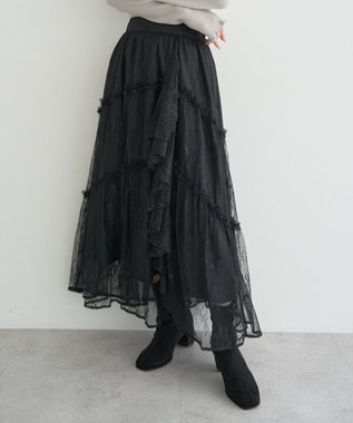 earth music&ecology レースフリルティアードスカート