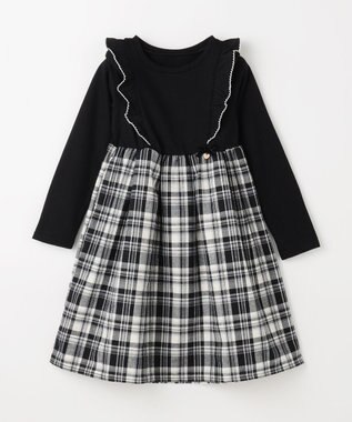 ANY KIDS チェック柄 ドッキング ワンピース ブラック×チェック