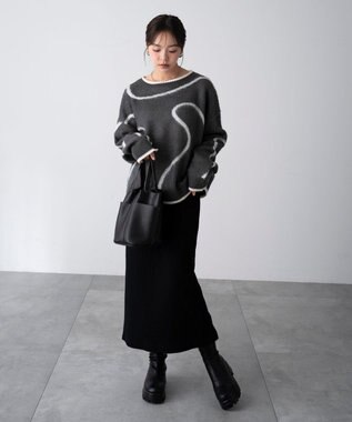 WEGO 【25年秋冬新作】ニュアンスライン配色プルオーバー ブラック中濃色