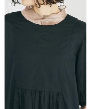 CRAFT STANDARD BOUTIQUE インド綿パフスリーブギャザーワンピース Black