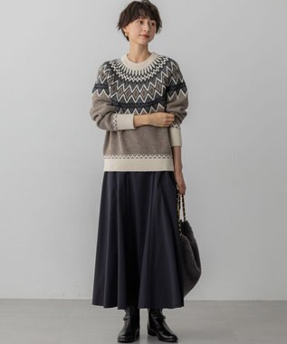 23区 【洗える】ジャガード クルーネック ニット ベージュベース