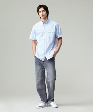 J.PRESS MEN 風が通るシアサッカーの清涼感【吸水速乾 / 高通気性】【クールマックス】サッカーストライプ シャツ / B.D. サックスブルー系1