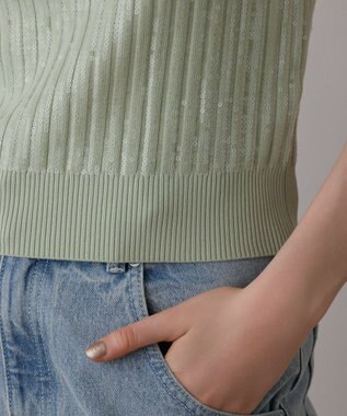 GRACE CONTINENTAL スパンコールニットノースリーブ ライトグリーン