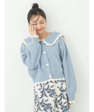 earth music&ecology フリルカラーカーディガン Blue