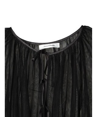 Green Parks リボンチュールデザインブラウス Black