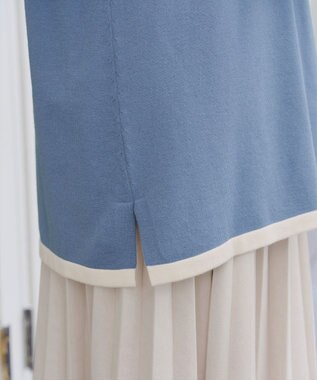 Tiaclasse 【洗える】配色フーディーニットチュニック ブルー×アイボリー