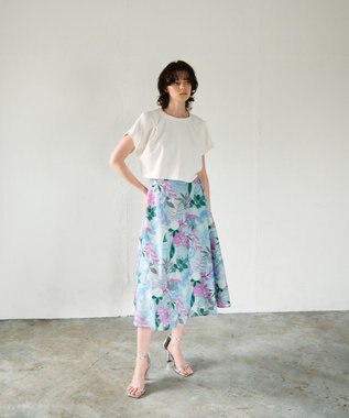 GRACE CONTINENTAL フルーツ刺繍フレアスカート ブルー