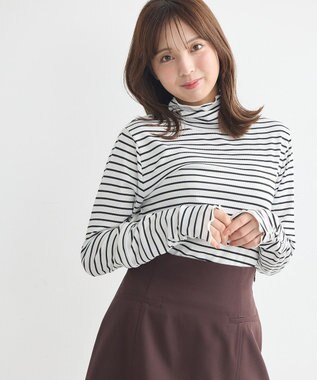 earth music&ecology シャーリングスリーブリブタートルプルオーバー Border