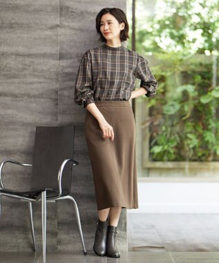 J.PRESS LADIES 【洗える】綿セルロースクリアチェック ボリューム袖 ブラウス グレー系3