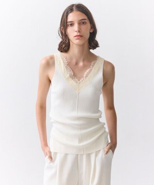  RUBY / レーストリム リブタンクトップ