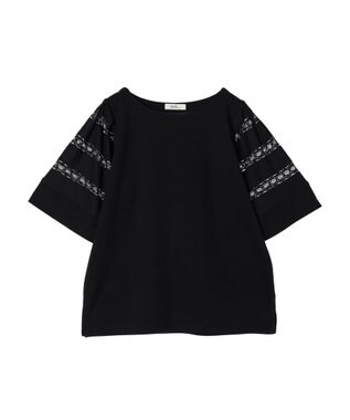 earth music&ecology フレア袖レースプルオーバー Black