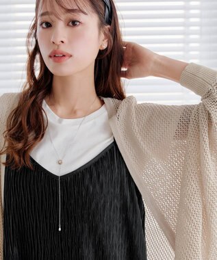 Tiaclasse L 【洗える】メッシュ編みニットドルマンカーディガン ライトベージュ
