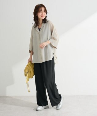 Green Parks 開襟シアーシャツジャケット Gray Beige