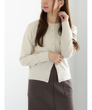 Te chichi メタルスクエア釦クルーネックカーディガン ゴールド