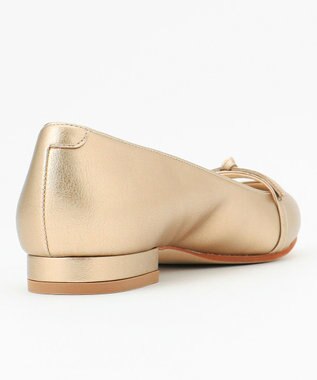 自由区 撥水リボン パンプス ゴールド系