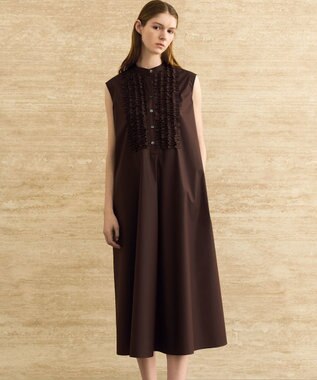 23区 【R(アール)】ルミナスコットン フロントフリル ワンピース ダークブラウン系