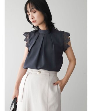 Green Parks ・ＥＬＥＮＣＡＲＥ　ＤＵＥ　リネンライクレースブラウス Charcoal Gray