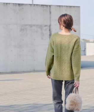 Tiaclasse 【洗える】ケーブル柄編みニットプルオーバー グリーン