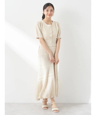earth music&ecology ２点ＳＥＴ透かし編みカーディガン＋裾フレアスカート Ivory