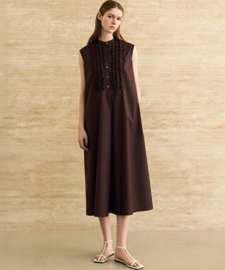 23区 【R(アール)】ルミナスコットン フロントフリル ワンピース ダークブラウン系