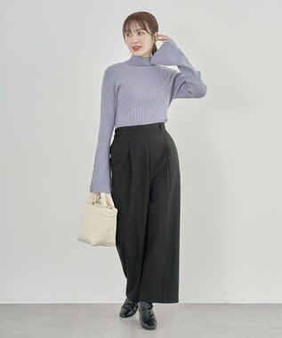 Green Parks あったかきれシル　ワイドストレートパンツ Black