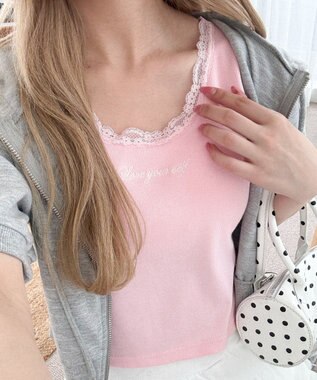 WEGO 【カップ付きインナー】カップインレースタンク ピンク