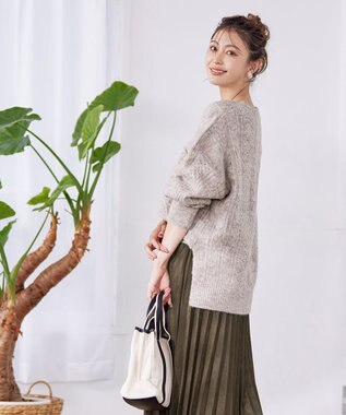Tiaclasse 【洗える】ケーブル柄編みニットプルオーバー ライトベージュ