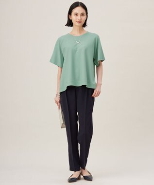 自由区 S 【接触冷感・UVカット・洗える】クレープストレッチAライン ニット フロスティグリーン