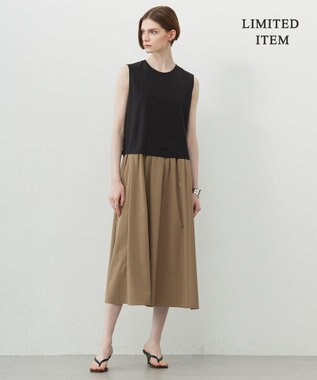 ICB 【WEB限定・洗える】 RENUコンビ ノースリーブワンピース ブラック×モカ系