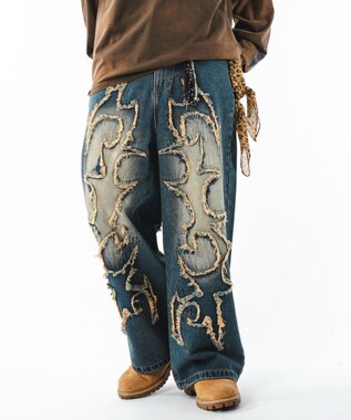 WEGO 【ユニセックス着用ITEM】フリンジデニムパンツ 柄3