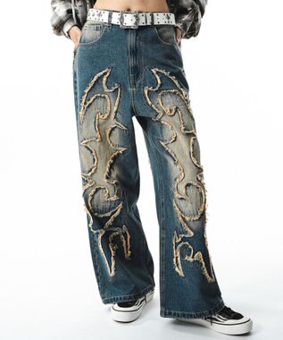 WEGO 【ユニセックス着用ITEM】フリンジデニムパンツ 柄3