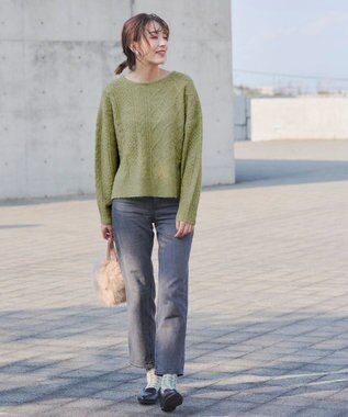 Tiaclasse 【洗える】ケーブル柄編みニットプルオーバー グリーン