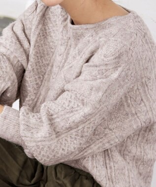 Tiaclasse 【洗える】ケーブル柄編みニットプルオーバー ライトベージュ