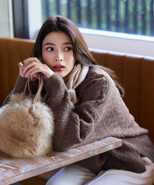 Tiaclasse 【洗える】ケーブル柄編みニットプルオーバー ブラウン