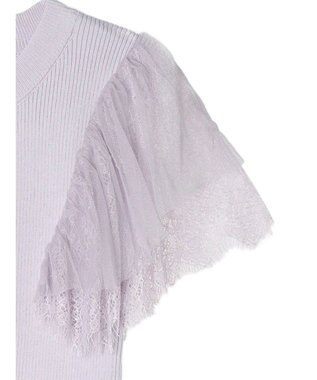 earth music&ecology 袖レースリブニットプルオーバー Lavender