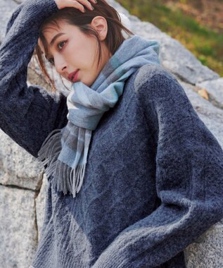 Tiaclasse 【洗える】ケーブル柄編みニットプルオーバー ブルー