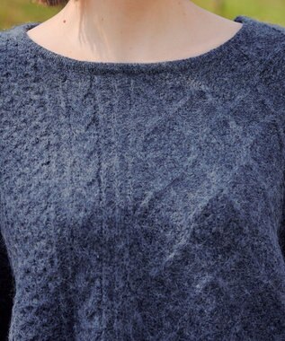 Tiaclasse 【洗える】ケーブル柄編みニットプルオーバー ブルー