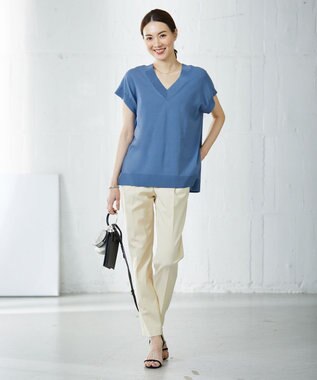 ICB 【洗える】 ガスコットンハイゲージ Vネックニット スマルトブルー系