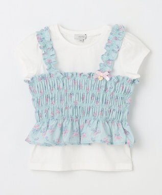 ANY KIDS フラワー×リボン ビスチェ付きTシャツ ミント