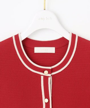 ANY SIS 【UVカット・洗える】リンクスバイカラー カーディガン レッド×ライトベージュ