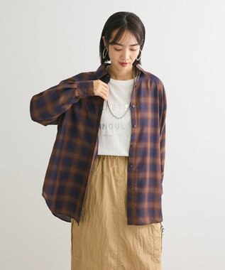 Green Parks オンブレーチェックライトシャツ Brown