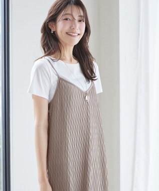 Tiaclasse 【2点セット】変形プリーツキャミワンピース＆Tシャツ モカ
