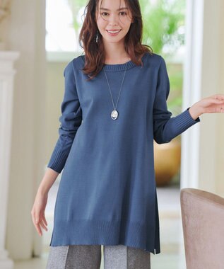 Tiaclasse 【安田美沙子さん着用・選べる2type・洗える】もちニットチュニック ボートネック：ブルー