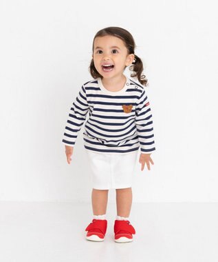 MIKI HOUSE HOT BISCUITS 【80-120cm】 ボーダー 長袖Tシャツ 紺×白